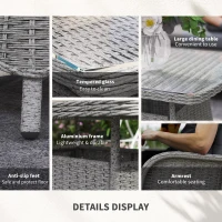 Outsunny Garden PE Rattan Dining Sofa Set, Outdoor 4 Seater Wicker Furniture, High Back Chairs with Cushions, Tempered Glass Coffee Table for Patio, Light Grey(m-6)