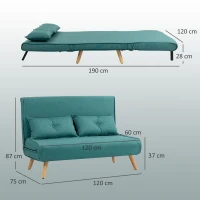 HOMCOM Two-Seater Linen-Look Sofa Bed - Green(m-3)