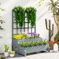 Outsunny 2-Tier Raised Garden Bed with Trellis, Wooden Elevated Planter Box with Drainage Holes, Outdoor Raised Planter for Climbing Plants, Fruits, Vegetables, Flowers, Grey(m-2)