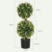 HOMCOM Set of 2 Decorative Artificial Plants Ball Trees with Lavender Flowers in Pot Fake Plants for Home Indoor Outdoor Decor, 70cm, Pink(m-3)