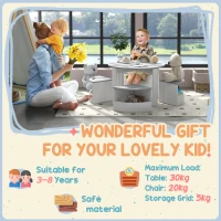AIYAPLAY Five-Piece Kids Table and Chairs Set with Storage, for Ages 3-8 Years, Grey(m-7)