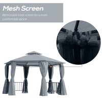 Outsunny 3 x 3(m) Hexagon Gazebo Patio Canopy Party Tent Outdoor Garden Shelter w/ 2 Tier Roof & Side Panel - Grey(m-6)