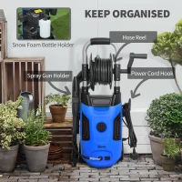 Outsunny 1800W High Pressure Washer, 150 Bar Pressure, 420 L/h Flow, Portable Power Washer Jet Wash Cleaner with Adjustable Nozzle, 6M Hose, Hose Reel, Steel Handle for Home Patio Car Driveway, Blue(m-7)