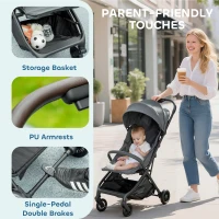 AIYAPLAY Foldable Baby Stroller with Adjustable Seat, 5-Point Harness, Canopy, Basket, 6.3kg Lightweight & Compact, Dark Grey(m-6)