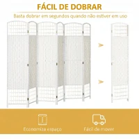 HOMCOM Biombo Separador de Ambientes de 6 Painéis Dobrável em Corda de Papel 160x170 cm Decoração para Quarto Branco(m-4)