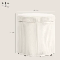 HOMCOM 40cm Round Storage Ottoman, Corduroy Footstool with Removable Lid and Legs, Vanity Stool for Living Room, Bedroom, Beige(m-3)