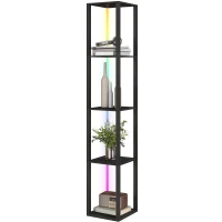 HOMCOM RGB LED Floor Lamp with Shelves, Modern Dimmable Standing Lamp with Remote Control, Adjustable Brightness & Speed for Living Room, Bedroom, Office, Black(m-11)