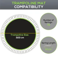 SPORTNOW Replacement Trampoline Mat with Spring Pull Tool, 72 V-Hooks, for 12ft Trampoline using 14cm Springs, Green(m-4)
