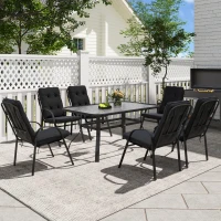 Outsunny Seven-Piece Garden Dining Set with Cushions - Black(m-8)