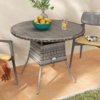 Outsunny 90 cm Wood-Effect Rattan Garden Table - Grey(m-9)
