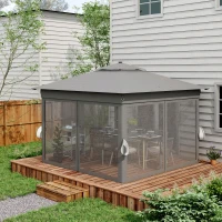Outsunny 3.36 x 3.36m Pop Up Gazebo Party Tent with Solar-Powered LED Lights, Adjustable Event Shelter with Netting, Grey(m-8)