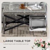 Outsunny Outdoor Coffee Table, Garden PE Rattan Side Table with Plastic Board Under the Full Woven Table Top and X-Shaped Frame for Patio, Balcony, Mixed Grey(m-5)