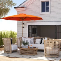 Outsunny 3m Wood Pole Parasol Umbrella - Orange(m-9)