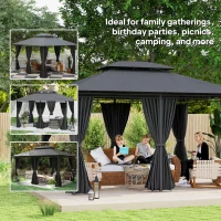 Outsunny 3 x 4m Steel Gazebo, with Curtains - Black(m-6)