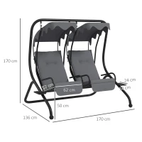 Outsunny Two-Seat Garden Swing Chair, with Protective Canopy - Grey(m-3)