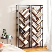 HOMCOM 10 Shelf Industrial-Style Bookshelf - Black/Brown(m-8)