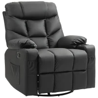 HOMCOM Manual Reclining Chair, Recliner Armchair with Swivel, Faux Leather, Footrest, Cup Holders, 86x93x102cm, Black(m-1)