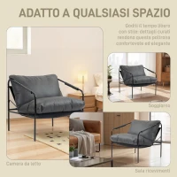 HOMCOM Poltrona da Salotto in Pelle PU e Telaio in Metallo con Cuscini Spessi, 74.5x75x77 cm, Grigio Carbone(m-6)