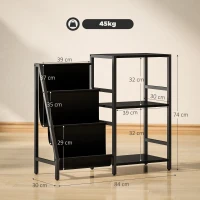 HOMCOM 3-Tier Record Player Stand, End Table for Living Room, Bedroom - Black Wood Effect(m-3)