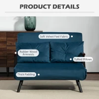 HOMCOM 4-in-1 Velvet-Feel Double Sofa Bed, with Pillows - Blue(m-6)