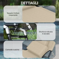 Outsunny Lettino Prendisole Pieghevole con Foro per il Viso Imbottito e Schienale Reclinabile, Beige(m-6)