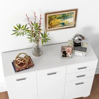 HOMCOM Sideboard, Modern Storage Cabinet with 2 Drawers, 3 Doors and Adjustable Shelves, Kitchen Cabinet for Living Room, Dining Room, High Gloss White(m-8)