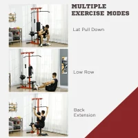 SPORTNOW Pull Up Station, Power Cage with Adjustable Seat, for Home Gym - Red(m-4)