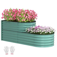 Outsunny Two-Tier Galvanised Steel Garden Planter - Dark Green(m-10)