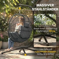 Outsunny Fauteuil œuf suspendu, chaise hamac balançoire intérieur et extérieur, panier pliable, coussin rembourré, gris(m-4)
