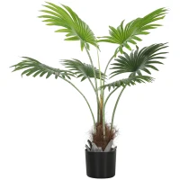HOMCOM 94cm Artificial Palm Tree, Decorative Artificial Plant with Lifelike PEVA Leaves and Coconut Coir, Fake Tree with Plastic Pot and Flocking for Home Office Decor, Green(m-1)
