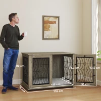 PawHut Indoor Dog Crate Furniture End Table with Soft Washable Cushion, Lockable Front Door, for Extra Large Dogs - Grey(m-3)
