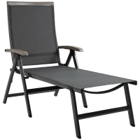 Outsunny Outdoor Folding Sun Lounger, 5-Position Adjustable Chaise Lounge Chair with Aluminium Frame for Patio, Pool and Garden, Grey(m-1)