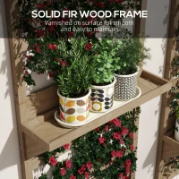 Outsunny Wall Mounted Plant Stands Set of 2, Fir Wood Flower Stand with Shelves and Slatted Trellis for Patio, Balcony, Porch(m-7)