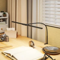 HOMCOM LED Desk Lamp with Clamp, Double Head Table Lamp with 3 Colour Modes & 10 Brightness Levels, Flexible Gooseneck Reading Desk Light with Timer and Memory Function for Study, Office, Work, Black(m-2)