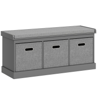HOMCOM Three-Drawer Shoe Storage Bench, with Padded Top Seat - Grey