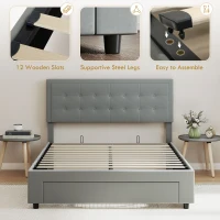 HOMCOM Double Size Ottoman Bed Frame, with Front Drawer - Grey(m-8)