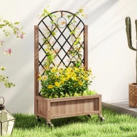 Outsunny Wooden Planter, with Metal Trellis - Brown/Black(m-2)