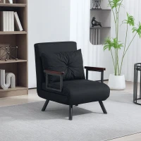 HOMCOM 4-in-1 Velvet-Feel Single Chair Bed, with Pillow - Black(m-2)