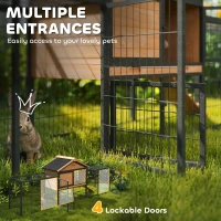 PawHut Wooden Rabbit Hutch Outdoor with Steel Run, Wooden Guinea Pig Cage with Removable Plastic Tray, Asphalt Roof, Ramp(m-6)