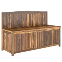 Outsunny Wood Storage Bench for Patio Furniture, Outdoor Garden Seating Tools, Brown(m-1)