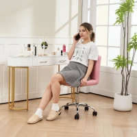 HOMCOM PU Leather Armless Office Chair, Modern Vanity Computer Swivel Chair with Rolling Wheels and Adjustable Height for Home Study, Bedroom, Pink(m-8)