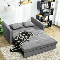 HOMCOM Snow Flannel Two-Seater Sofa Bed, with Storage - Grey(m-7)