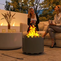 Outsunny Smokeless Fire Pit, 48.5cm Portable Wood Burning Firepit with Poker for Garden Camping Bonfire Party, Metal, Dark Grey(m-2)