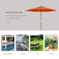 Outsunny 2.5m Wood Garden Parasol Sun Shade Patio Outdoor Wooden Umbrella Canopy, Table Market Umbrella with Vent, 38mm Pole, Rope Pulley Mechanism, Orange(m-6)