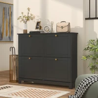 HOMCOM Narrow Shoe Storage Cabinet, Slim Shoe Cabinet with 4 Flip Drawers, Adjustable Shelves for 16 Pairs of Shoes, Black(m-7)