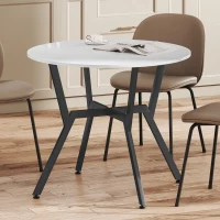 HOMCOM Dining Table, Round Kitchen Table with Black Legs for Living Room, Dining Room 90 x 76 cm, High Gloss White(m-9)