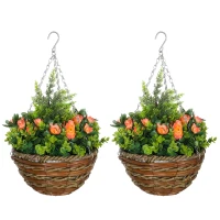 Outsunny Set of Two Hanging Lisianthus Flower Pots - Orange/Green(m-11)