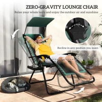 Outsunny Zero Gravity Lounger Chair Set of 2, Folding Reclining Patio Chair with Shade Cover, Padded Seat, Cup Holder, Soft Cushion and Headrest for Poolside, Camping, Green(m-4)