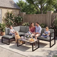 Outsunny 4 Piece Garden Furniture Set, Garden Sofa Set with 2 Loveseats, Armless Chair, Coffee Table for Balcony, Dark Grey(m-7)