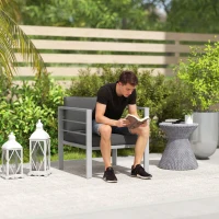Outsunny Garden Sofa, All-Weather Garden Single Sofa with Removable Cushions, Metal Frame Outdoor Furniture for Balcony, Charcoal Grey(m-7)